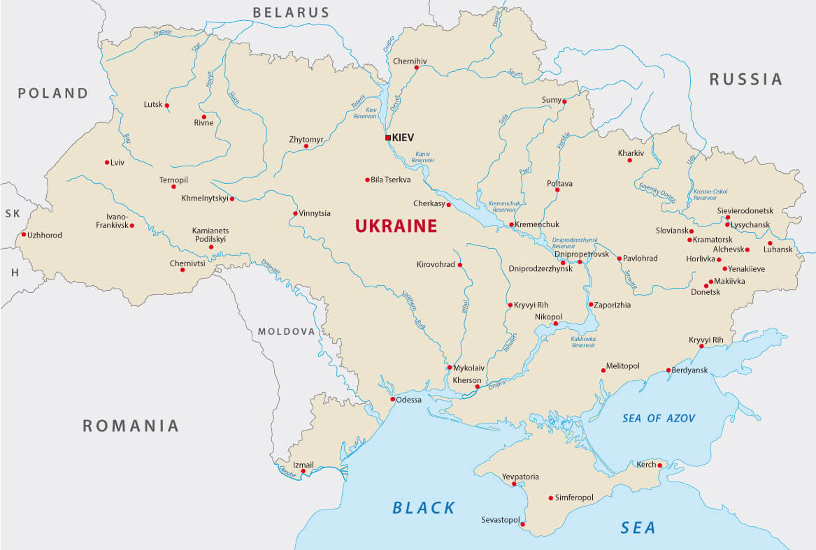 Free Ukraine Map with Rivers